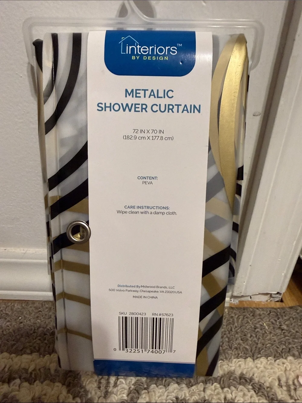 Interiors by Design Metallic Shower Curtain — Gold, Black, Gray
